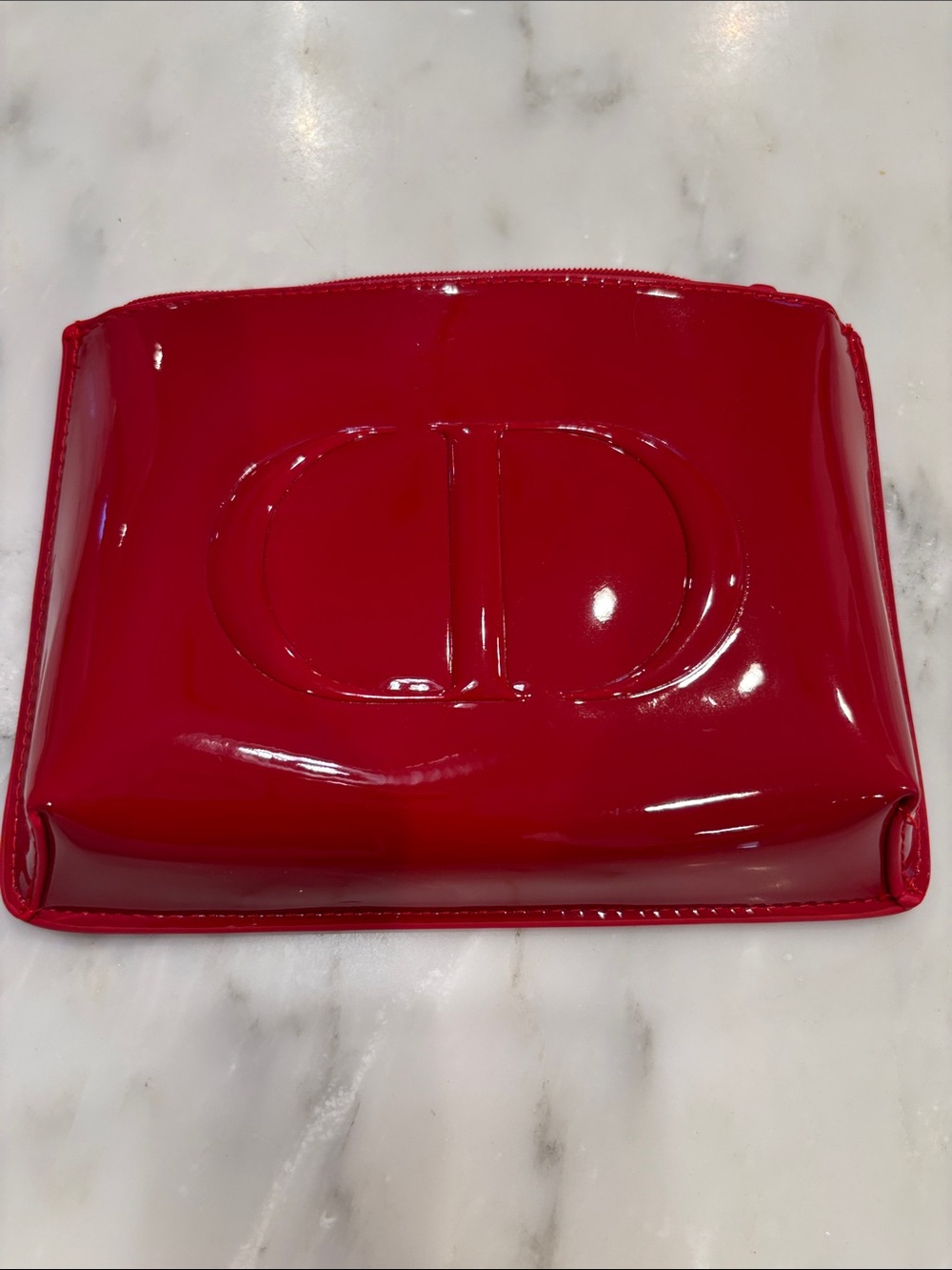Dior Glossy Red Patent CD Logo Cosmetic Pouch NWOT